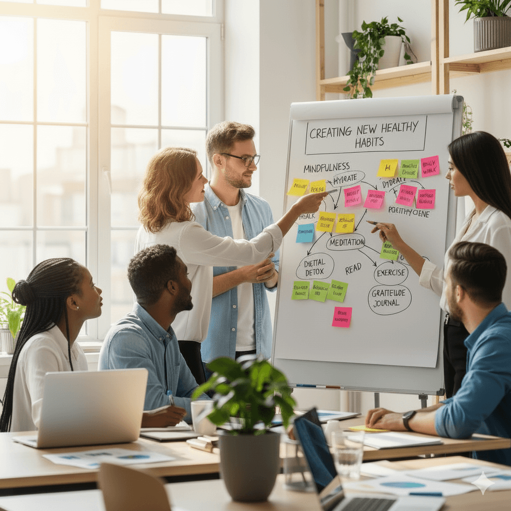 A professional team collaborating in a workshop setting